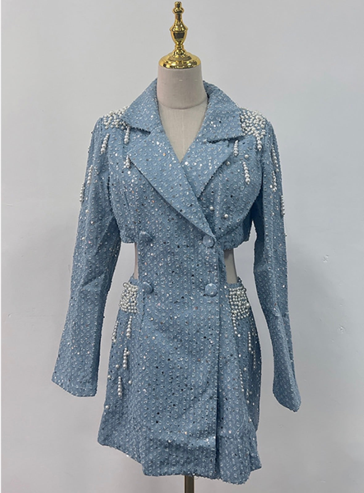 Pearl Drip Embellished Blazer Dress