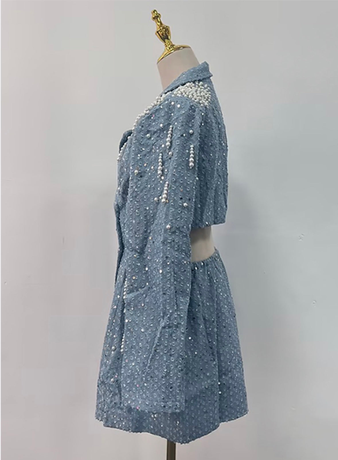 Pearl Drip Embellished Blazer Dress